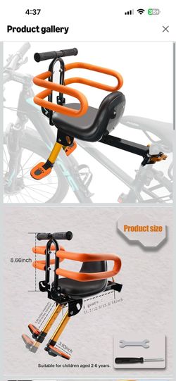Child Bike Seat for Adult Bike,Retractable Baby Bike Seat Front Mounted for Children 2-6 Years Old