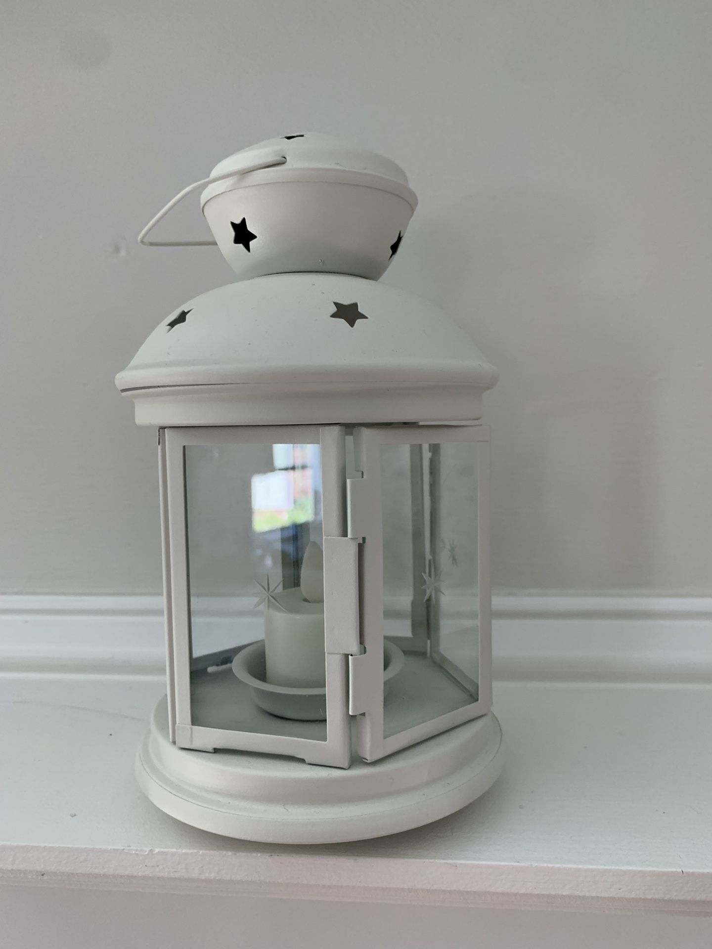 New! White IKEA ROTERA Glass Hanging Lantern with Flameless Tea light candle