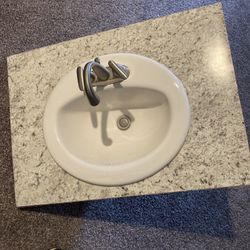 Bathroom Vanity Sink With Top, Faucet, And Fixtures. 