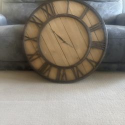  Large Rustic Farmhouse Wall Clock Wood Metal Roman Numerals Industrial Decor