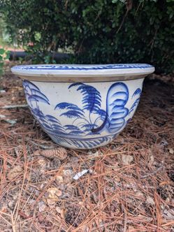 Blue and White Ceramic Planter Bowl