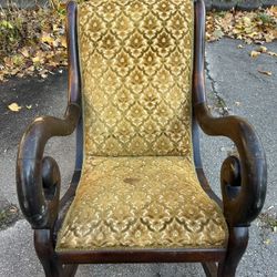 Victorian Carved Walnut Upholstered "Lady's" Lincoln Rocker