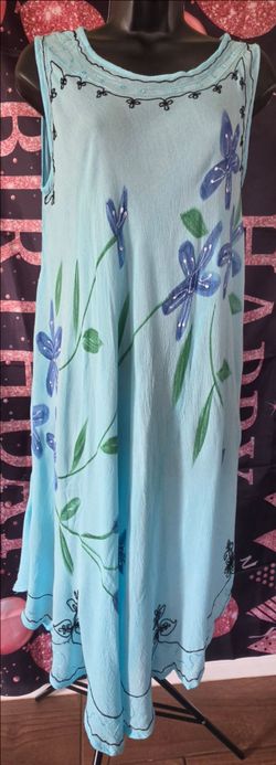 Aqua Floral Sleeveless Midi Dress