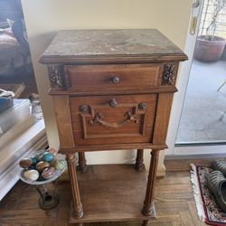 Vintage Marble Top Side Table/ Nightstand 