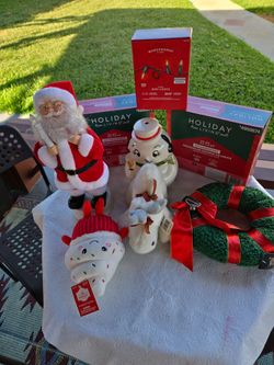 Beautiful Xmas  decorations  lights musical  Santa  door  wreath  snow man