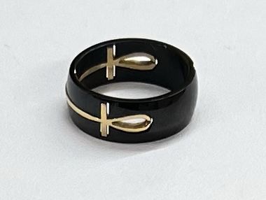 Amazing Black/gold Stainlees Steel Black Ankh Ring Available In All Sizes 6-13