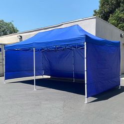 $225 (New in box) Heavy duty 10x20 ft canopy (with 4 sidewalls) ez pop up outdoor party tent w/ carry bag (white/blue)