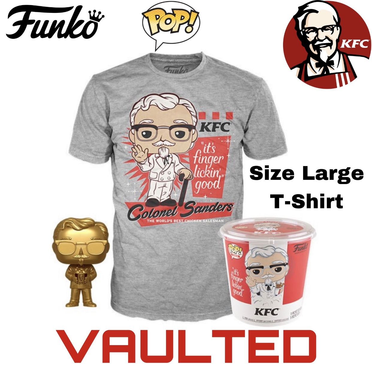 (NEW) Funko POP Tees! Ad Icons Colonel Sanders [Gold] with Size L T ...
