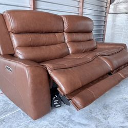Rhodes Leather Power Reclining Sofa, Brown