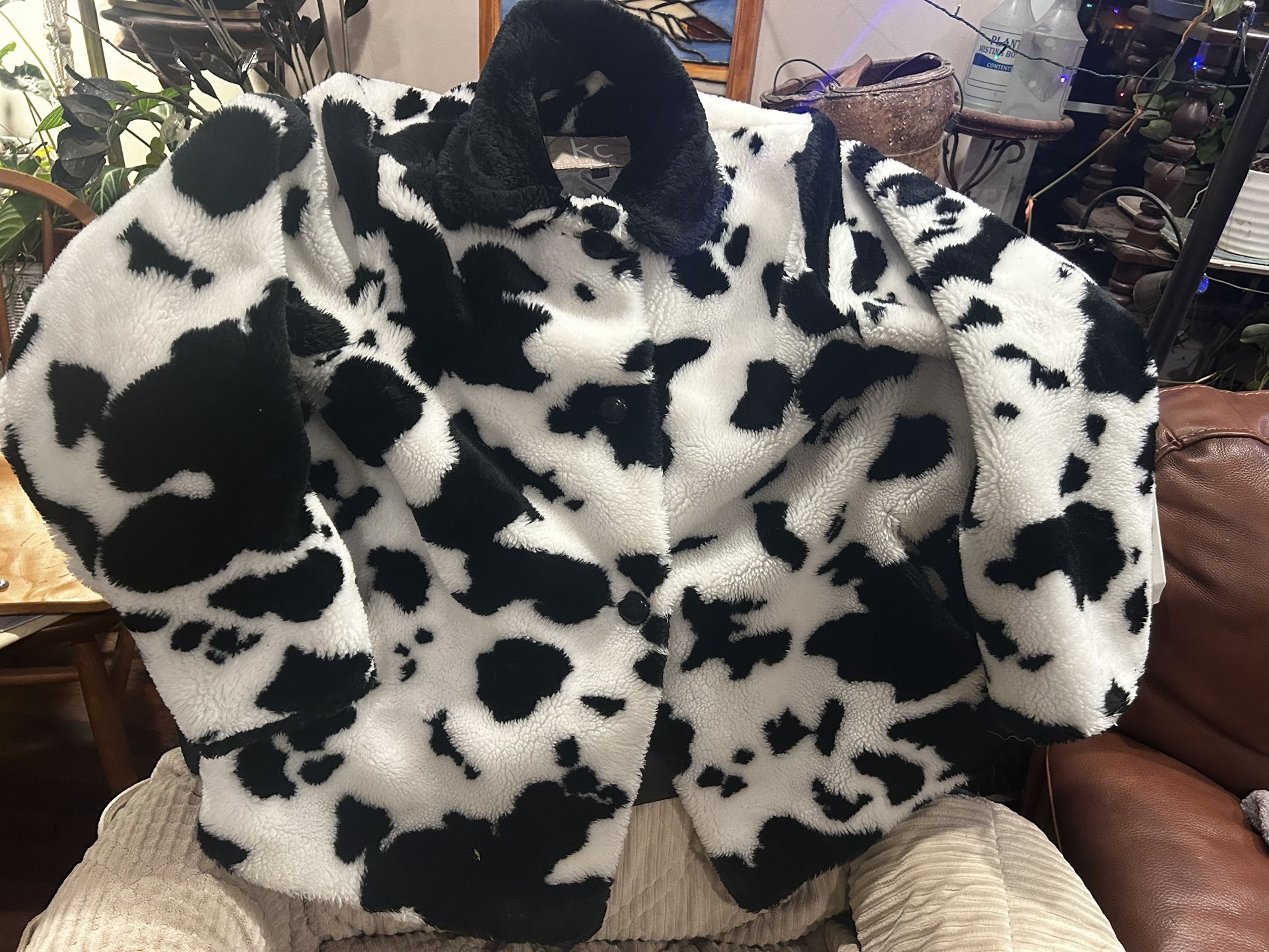 Plush Cow Print Jacket Size Large
