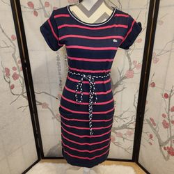 Lacoste Striped Short Sleeve Knit Dress 36