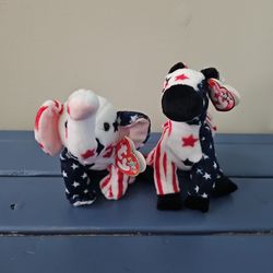 RIGHTY and LEFTY TY BEANIE BABIES-RARE-RETIRED MINT JULY 4th 2000 ERRORS NEW