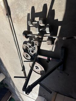Gym Equipment (Weight Plates, Weight Tree, Olympic Barbell, Dumbbells)