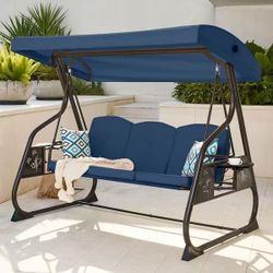 🟢 3-Seat Metal Patio Swing Outdoor Chair