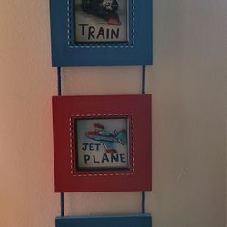 Train, Jet Plane, Truck Picture, Wall Hanging  Boys Kids Room Decor 