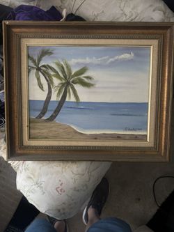 Palm Tree Painting In Vintage Frame