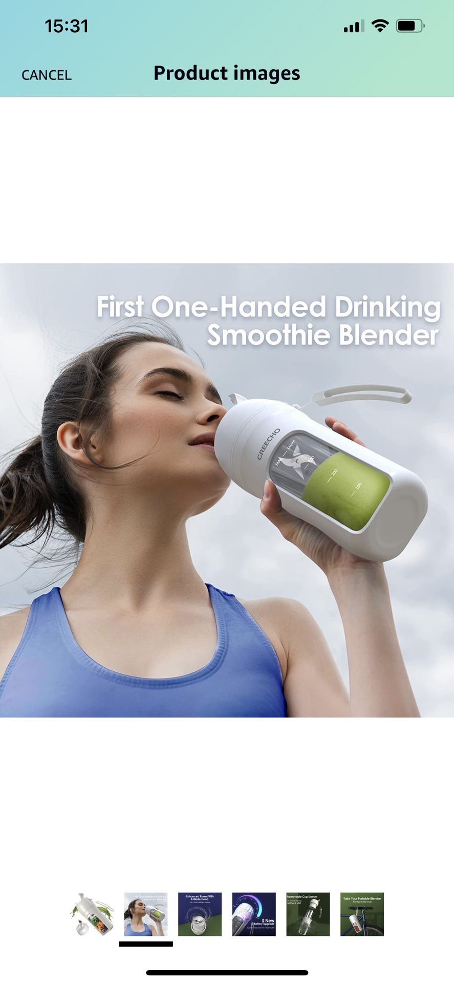 GREECHO Portable Blender, One-handed Drinking Mini Blender for Shakes and Smoothies, 12 oz Personal Blender with Rechargeable USB, Made with BPA-Free
