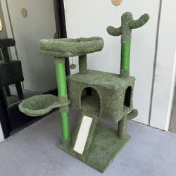 New In Box 43 Inches Tall Adult Cat Tree Kitten Scratching Play Post Scratcher Pet Cactus Green Color Plush Bed Furniture 