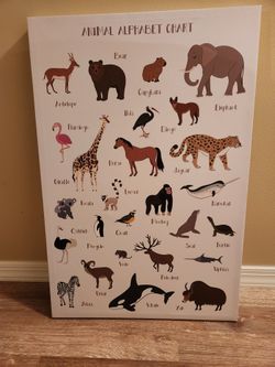 Animal Alphabet Chart for baby or kids room 24 x 36 canvas wall art ABCs wild animals