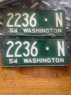 Vintage 1954 matching set of Washington license plate plates