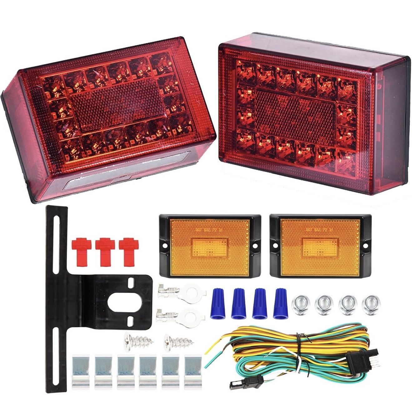 6inch Boat Trailer Lights Kit, Submersible Trailer Light LED Kit, 6" Rectangular Trailer Lights with Amber Marker Light Wiring Harness for 12V Boat Tr