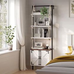 Farmhouse Bookshelf with Storage,71" Tall Industrial Bookcase with Shelves and Cabinet,5 Tier,Wall Mounted Ladder Shelf with Display Rack for Bedroom,