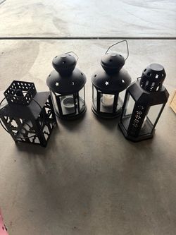 Set of 4 Black Metal Candle Lanterns