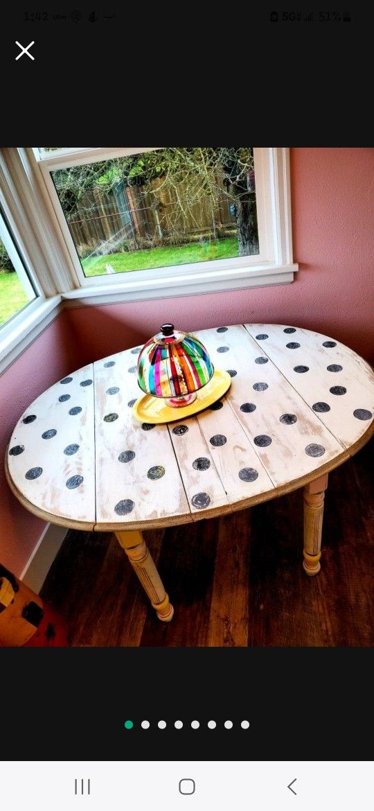 BEAUTIFUL ONE OF A KIND FARMHOUSE DROPLEAF DINNER/ BREAKFAST POLKA DOT TABLE BY PURE LOVE DECOR
