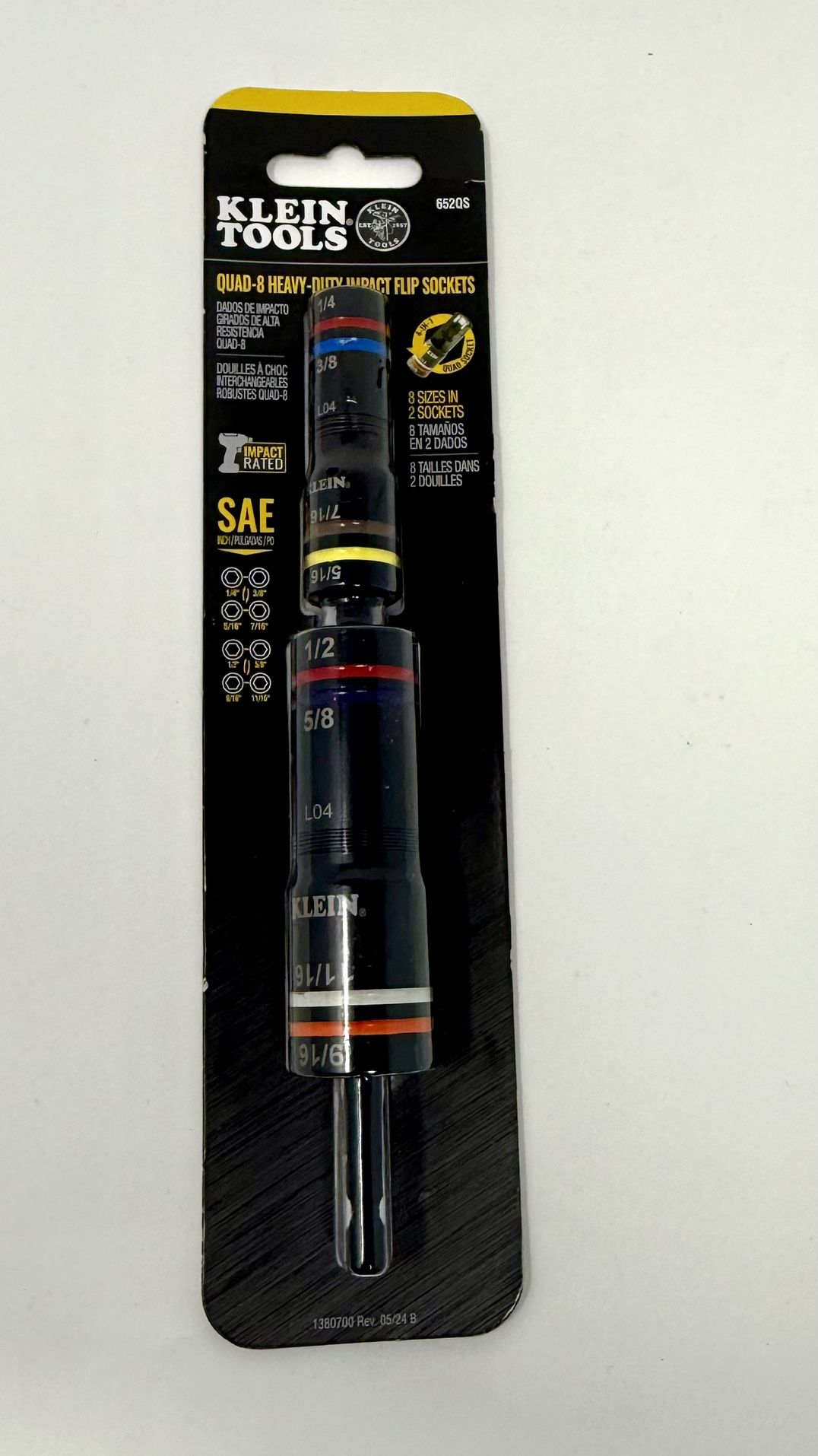 Klein Tools 652QS Quad-8 Deep-Well Heavy-Duty Impact Flip Sockets, SAE 8 Sizes 