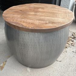Metal Drum Table with Storage