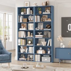 82" Tall Bookcases Set of 2, Freestanding Display Storage Shelves, 7-Tier Open Bookshelf for Home Office Living Room Bedroom, Blue