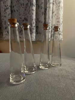Set of 4 Clear Glass Bottles with Cork Stoppers