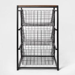 3 Drawer Organizer Black Metal with Walnut Wood - Brightroom™: Decorative Storage Drawers, Bedroom Dresser, 3 Drawers