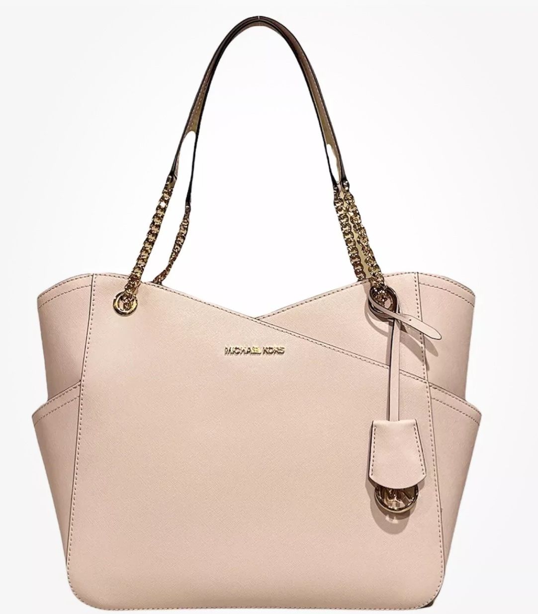 MICHAEL KORS JET SET TRAVE LARGE CHAIN SHOULDER TOTE HANDBAG PURSE POWDER BLUSH