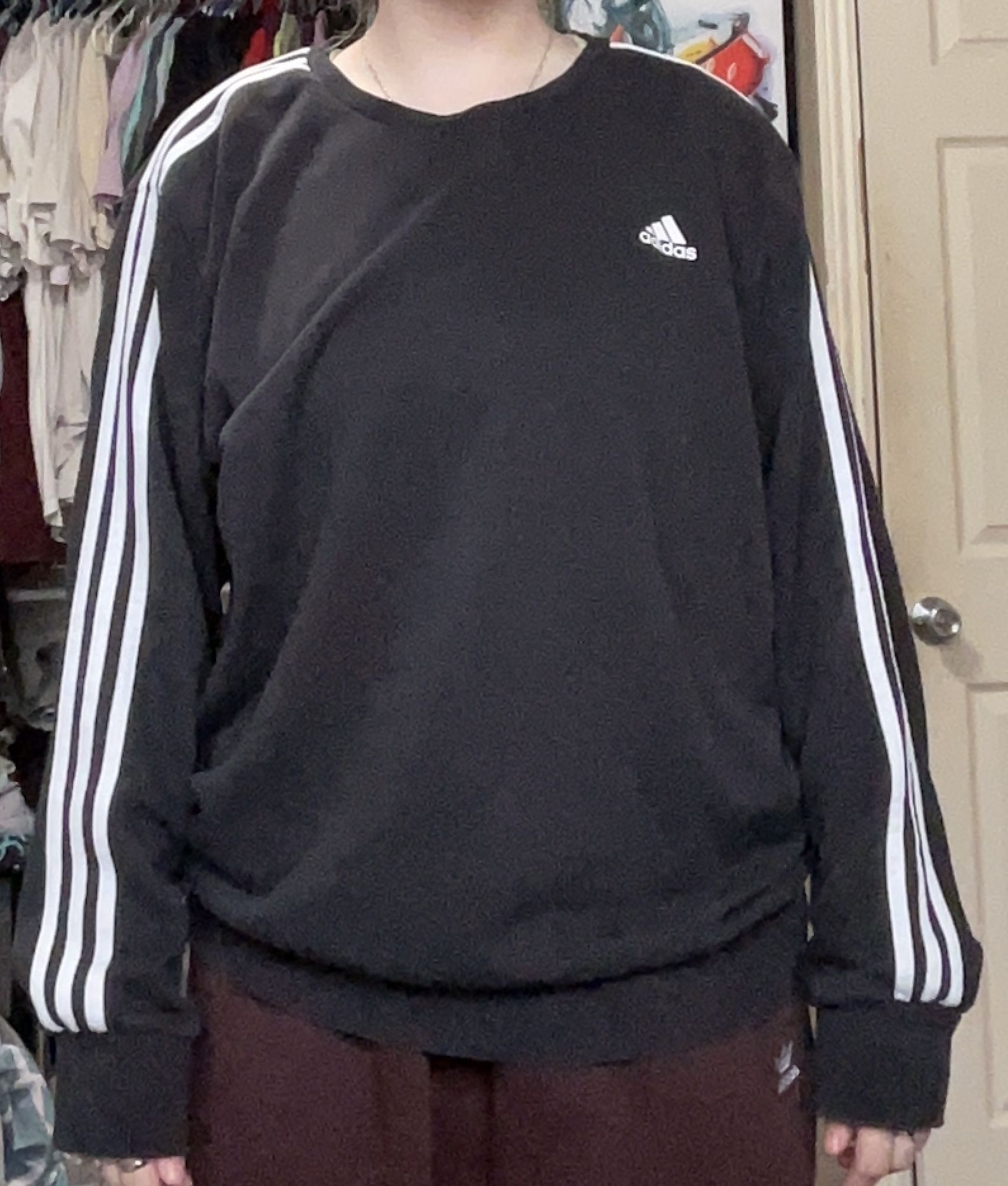 Adidas Crew Neck Black And White Striped Sweater 