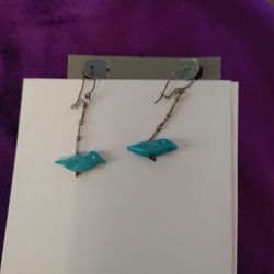 Turquoise adorable bird Pierced earrings
