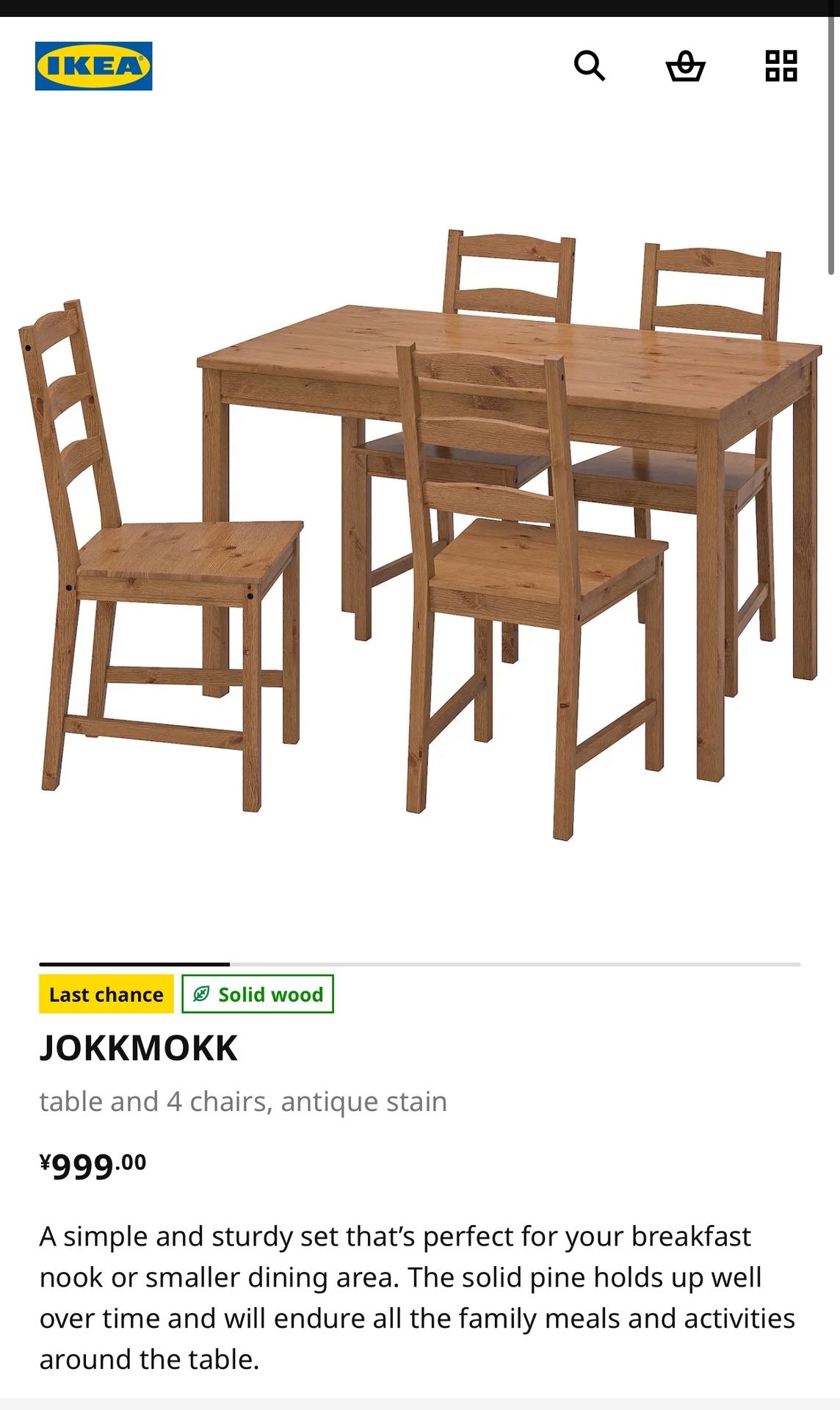 Dining Table JOKKMOKK table and 4 chairs, antique stain