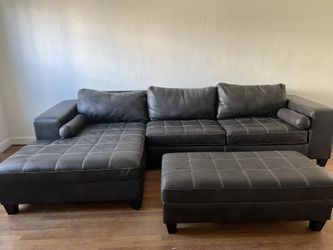 Brown Leather Stitch Sectional