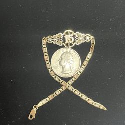 SOLID 14k GOLD QUINCE AÑOS BRACELET 8 INCH