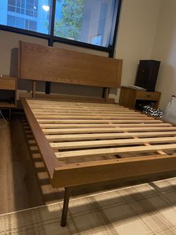 Bed frame with headboard Queen Lawrence Furniture Solid Oak Mid Century Modern