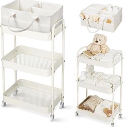 Baby Diaper Caddy, 3 Tier Rolling Storage Cart for Baby Essentials