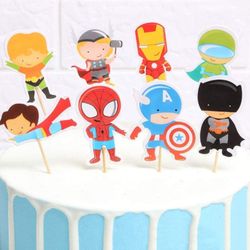 24 Superhero Cupcake Toppers for Kids Birthday Party, Cake Decoration Supplies. Spiderman, Ironman