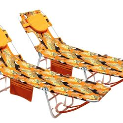 ☀️ SUNNYFEEL 2-Pack Beach Lounge Chairs Backpack Reclining Tanning Folding Camp Cot Orange