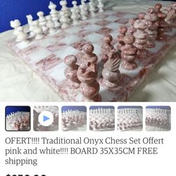 Pure Pink & White Onyx Marble Chess Set 