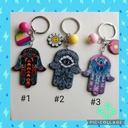 Hamsa Hand Amulet Keychain with Dangling Charm New