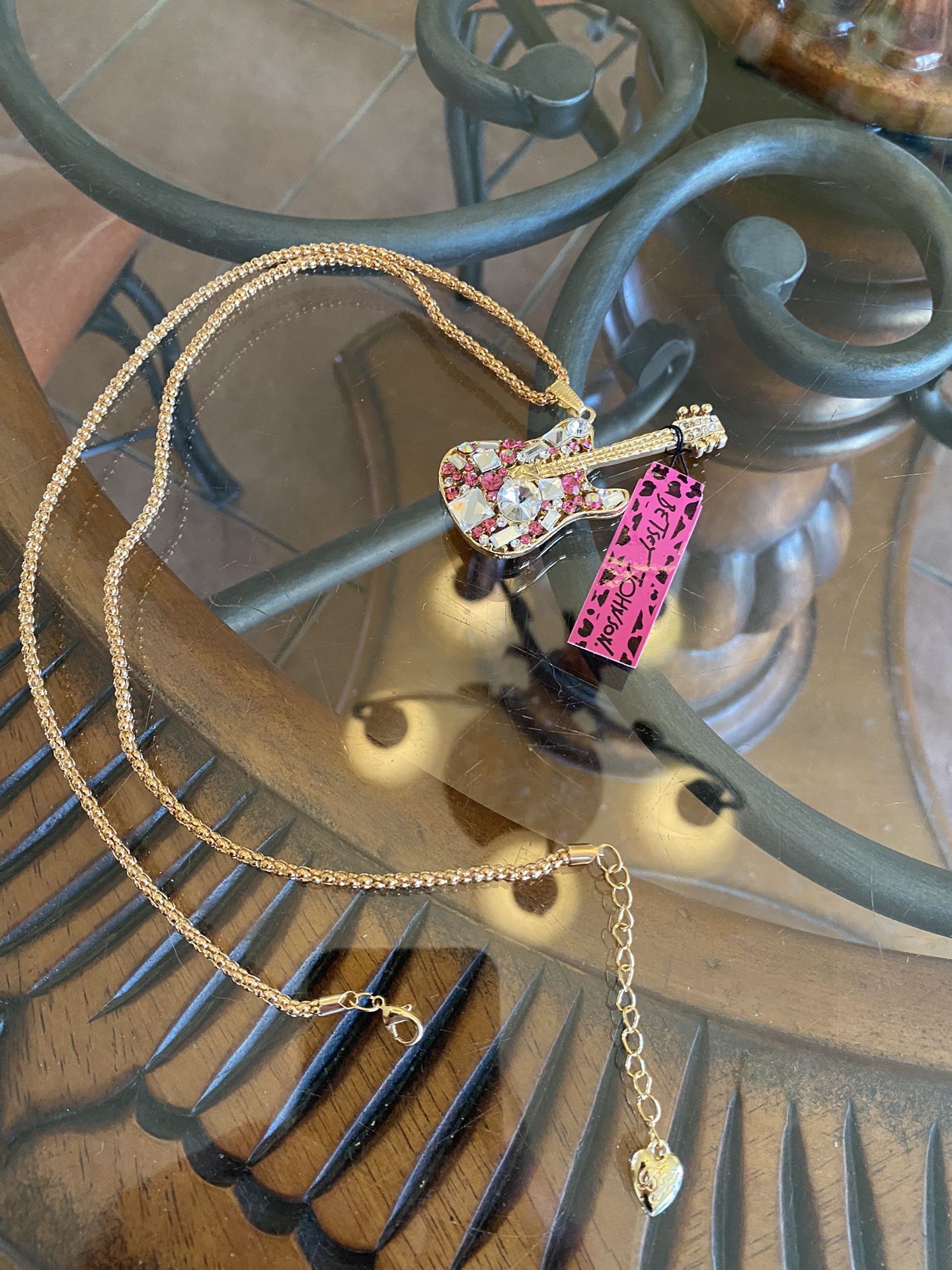 Betsey Johnson Pink Guitar Necklace