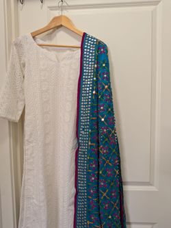 White chikankari fully embroidered suit