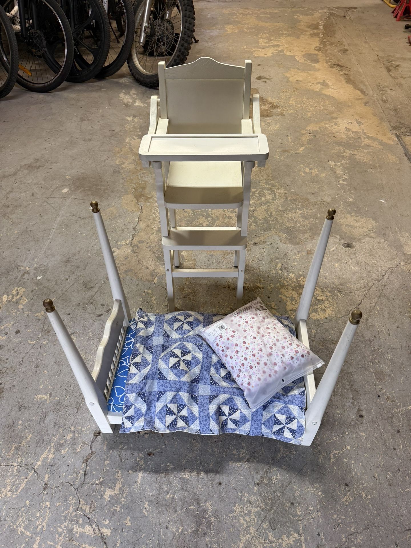 Hand Made Wooden Bed & Highchair Set