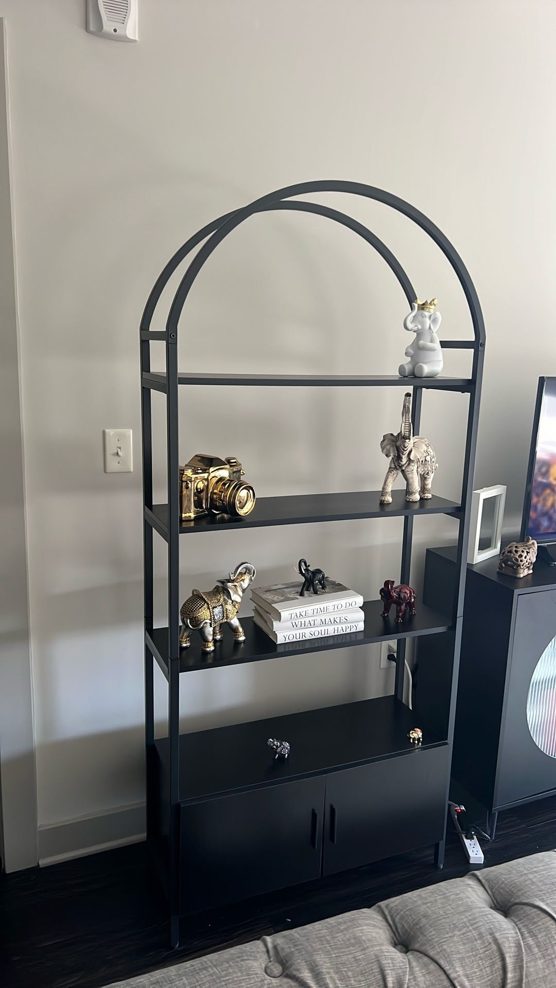 Arched Bookshelf With Door Storage