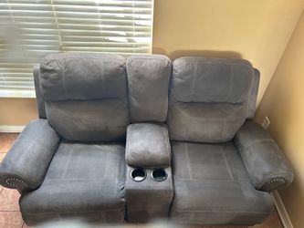 Gray Microfiber Loveseat and sofa.